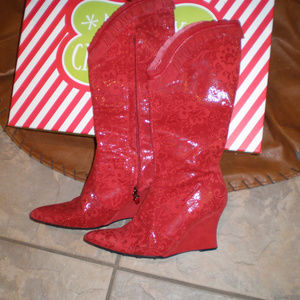 Vtg DIESEL Red Suede Wedge Boots 7 1/2 Lace Look